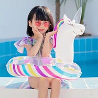 Dessin animé arc-en-ciel cheval et licorne PVC anneau de bain flotteur avec paillettes pour enfant Sport aquatique siège de bain et amusant