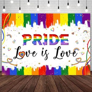 Toile de fond arc-en-ciel pour la Moisson des fiertés LGBTQ, fond photographique « Love Is Love », bannière personnalisable pour fête de la fierté arc-en-ciel, lesbienne et gay - Product Image 1