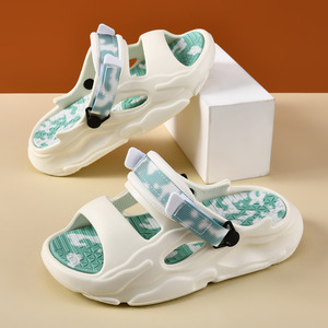 Men's <b>Flat</b> <b>Sandals</b> Thick Sole Non Slip EVA Breathable Summer Outdoor Beach Wear White Green Color Block Adult Size - Product Image 1
