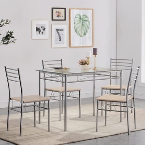Glass-finished dining <b>table</b> and chair set, simple and elegant, suitable <b>for</b> home, <b>kitchen</b>, apartment, rental, and <b>small</b> - Product Image 1