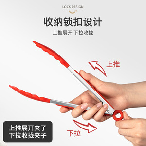 Silicone Kitchen Clips Heat Resistant Stainless Steel Steak Clamps BBQ Food Handling Reusable Cooking Tools - Product Image 2