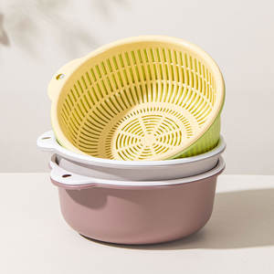 Double Layer Plastic <b>Colander</b> Set With Drain Basket For Vegetable Fruit Washing Kitchen Use Round Design Hand Wash Only - Product Image 1