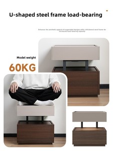 Comodino a blocco flottante stile <span class=keywords><strong>casa</strong></span>, design minimalista italiano, illuminazione integrata, lusso discreto, contenitore in legno di alta gamma per camera da letto padronale - Product Image 2