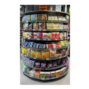 Custom Round Column Wrapped Supermarket <b>Shelves</b> Metal Adjustable Freestanding Single Sided Vertical Display <b>Racks</b> With Back - Product Image 2