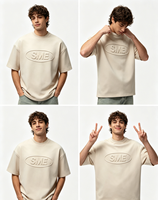 Camiseta de Algodón Personalizada con Hombros Caídos, Camiseta Oversize con Estampado 3D, Cuello Redondo, Manga Corta, Corte Holgado para Hombre