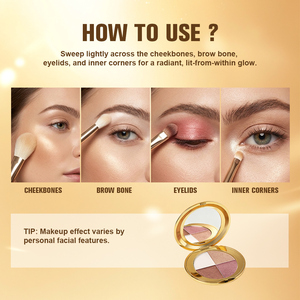 Palette de fards à paupières 4-en-1 en gros, hautement pigmentée, marque privée, avec paillettes, bronzants, illuminateurs, blush végétalien personnalisé, mignon et waterproof - Product Image 5