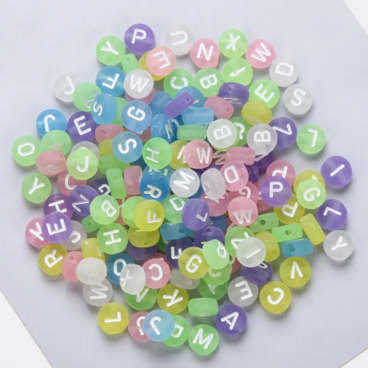 4*7mm 100 buah huruf manik-manik kubus alfabet akrilik matte warna-warni bulat untuk membuat perhiasan
