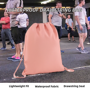 Mochila rosa con cordón, ligera, de poliéster, informal, para gimnasio, unisex, de color sólido, con correa ajustable y asa suave - Product Image 2