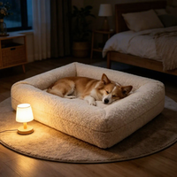 Lit pour chien orthopédique en mousse à mémoire de forme sur mesure, imperméable, avec housse amovible et lavable en lin, couleur crème neutre, mobilier de luxe pour animaux de compagnie