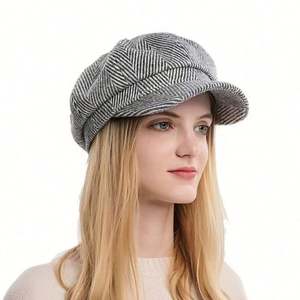 Gorro Newsboy Retro Europeo Americano para Mujer, Otoño Invierno, Versión Coreana, Estilo Británico a Rayas, en Oferta - Product Image 3
