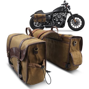 NiceCNC – sacoches universelles en cuir et toile pour siège arrière en cire d'huile, sacoches latérales de <span class=keywords><strong>moto</strong></span> - Product Image 1