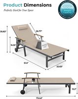 Chaise longue d'extérieur réglable en aluminium avec roulettes, porte-gobelets, inclinaison à 5 positions, capacité de charge de 400 lb, robuste