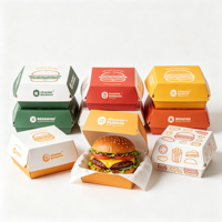 Boîtes d'emballage alimentaire en papier gaufré avec revêtement UV pour hamburgers, poulet et frites, personnalisables, vente en gros d'usine