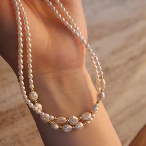 Collier en perles de millet d'eau douce naturelles de style rétro français baroque, collier de clavicule pour femmes - Product Image 5