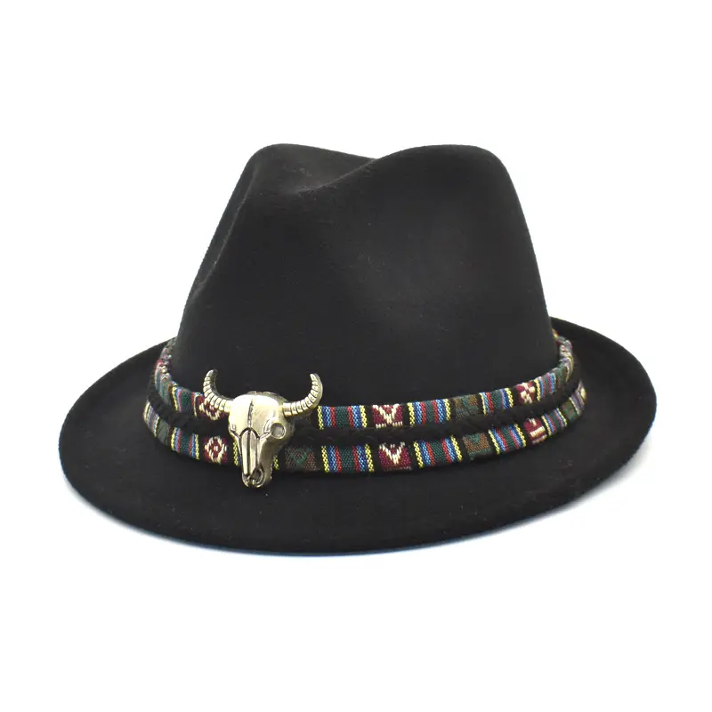 หมวกทรงทริลบีสักหลาดขนแกะหรูหราหมวกฟางหมวกแบบม้วนสั้นของขวัญส่งเสริมการขายแบบออกแบบได้ตามต้องการ