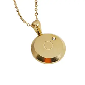 Qiuhan Stainless Steel 18K Round Simple Titanium Steel Necklace Pendant 26 Letter Diamond Necklace