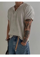 T-shirts personnalisés pour hommes, légers et respirants, à manches courtes, design uni, coupe ample, style décontracté chic, col en V