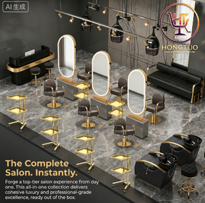 Ensemble de mobilier de salon de coiffure de luxe, équipement complet de barbier professionnel, station tout-en-un, miroir LED, chaise de coiffure, package complet - Product Image 2