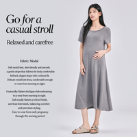 Robe d'allaitement CzzzyL pour femme, manches courtes, col élastique, taille froncée, mi-longue à volants, poches, couleur unie beige, silhouette élégante