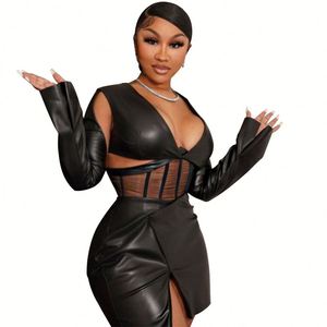 Free People Y2K 2024 mode femmes Sexy gaze coupe basse poisson os Corset fesse Imitation cuir robe licou livraison directe - Product Image 6