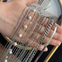 Collier Chaîne Plaqué Or 18 Carats en Argent Sterling S925, Chaîne Simple Basique en Argent, Chaîne Cubaine Chopin, Chaîne Boîte, Bijoux de Gros 925