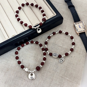 S925 Sterling <b>Silver</b> Red Beaded Bracelet With Fu <b>Charm</b> For Women Everyday Wear - Product Image 2