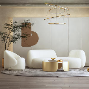 Sofá de tela de piel de cordero de lujo, diseño curvo blanco minimalista moderno, forma ovalada para apartamentos pequeños, sala de estar de estilo nórdico - Product Image 3