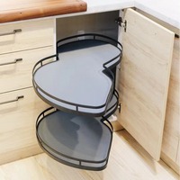 Panier de rangement d'angle rotatif à deux niveaux en métal gris pour armoire d'angle, idéal pour organiser les ustensiles de cuisine