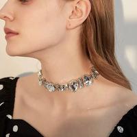 Collier ras du cou pour femme, motif goutte d'eau, avec diamants, strass et cristaux, chaîne à maillons géométriques, symbole chrétien