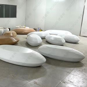 Fiberglass <b>Wood</b> Grain <b>Bench</b> Oval Contemporary Design For Mall Outdoor Furniture Durable Patio <b>Bench</b> - Product Image 2