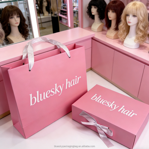 Sacs cadeaux personnalisés avec logo imprimé pour perruques, en carton recyclé, avec poignées en <span class=keywords><strong>ruban</strong></span> <span class=keywords><strong>blanc</strong></span>, roses, pour cosmétiques de luxe - Product Image 1