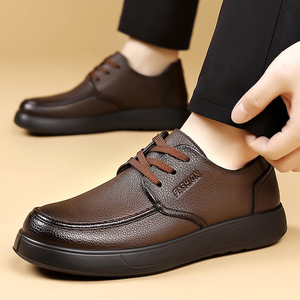 Chaussures bateau décontractées en cuir pour hommes, à talon bas, respirantes, à lacets, couleur unie, taille adulte, épaisseur standard - Product Image 3