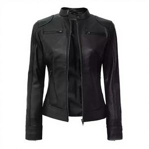Fashion Unique <b>Vintage</b> <b>Motorcycle</b> Fall Autumn Winter Breathable Cotton Faux PU Leather Cardigan Crop <b>Jacket</b> for Women - Product Image 4