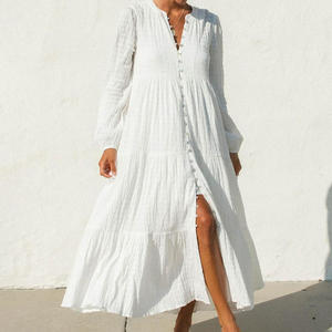 On Sale White Boho Dress Breathable Cotton Material