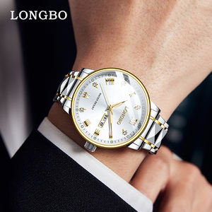 <span class=keywords><strong>นาฬิกา</strong></span>ควอตซ์ <span class=keywords><strong>LONGBO</strong></span> 83702 รุ่นใหม่ล่าสุด สำหรับผู้ชาย ดีไซน์คลาสสิก สายสแตนเลส หน้าปัดประดับเพชร สายสีทอง พร้อมปฏิทินคู่ - Product Image 4