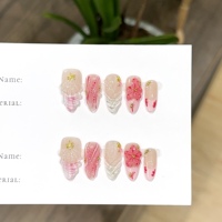 Faux Ongles Personnalisables Faits Main à Coller, Luxe 3D Rose Rouge Nœud Papillon et Pierres Précieuses, Faux Ongles Stiletto à Coller