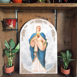 Plaque en bois arquée pour artisanat religieux catholique Offre Spéciale-Notre-Dame du Sacré-Cœur pour panneaux muraux et boîtes en bois Produits en stock - Product Image 4