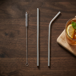 Metal <b>Drinking</b> <b>Straws</b> Set of 3 Reusable Minimalist Bar Accessories Straight and Bent Design Pink Tone - Product Image 3