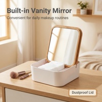 Organisateur de bureau multi-compartiments en fibre de bambou écologique avec couvercle miroir pour rangement de bijoux et de cosmétiques sur coiffeuses et commodes