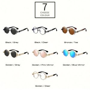 Gafas de Sol Redondas Punk Retro de Moda para Hombre y Mujer, Gafas de Sol Steampunk de Metal Hueco, Novedad de 2022 - Product Image 5
