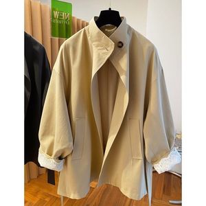 Women's <b>Reversible</b> Trench <b>Coat</b> Single Breasted Stand Collar Loose Fit Solid Color Casual Outerwear Spring Autumn - Product Image 1