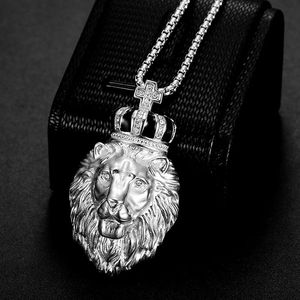 yunnique Lion Head Pendant Necklace Gold Plated Stainless Steel Crown With Rhinestones Men's Hip Hop Jewelry Party Accessory - Product Image 4