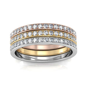 Elegante Anello a Tre Cerchi Placcato Oro Bianco con Cristalli <span class=keywords><strong>Swarovski</strong></span>, Fede Nuziale per Donne, Gioielli <span class=keywords><strong>da</strong></span> Matrimonio - Product Image 3