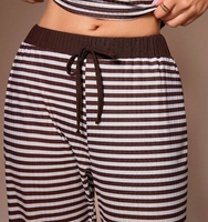Pyjama décontracté rayé pour femme, ensemble deux pièces style caraco, vêtements de nuit et d'intérieur personnalisables, ODM