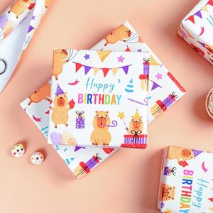 Papel de Regalo de Cumpleaños con Diseño de Capibara Homeral, 17x16.5 pies, Beige, Papel de Regalo con Lindos Animales para Decoración de Fiestas - Product Image 5