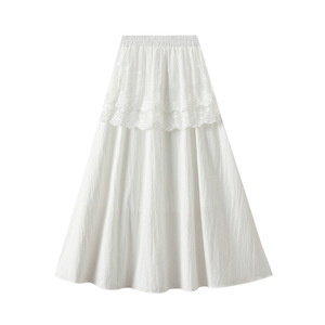 Da donna in pizzo coreano lungo a-line bianco nero sottile a vita alta All-match per il tempo libero Chic gonne da donna fresche dolci - Product Image 6