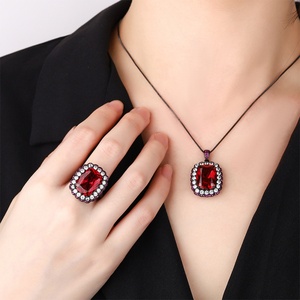 Fashion Eco-friendly Copper 12*16mm Multicolor Zircon Black Gold Plated Vintage Bridal Set Wedding <b>Ring</b> Set - Product Image 6