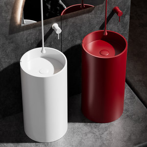 Lavabo sur pied cylindrique moderne en acier inoxydable mat SS304, lavabo <span class=keywords><strong>colonne</strong></span> autoportant pour hôtel, villa et grande salle de bain - Product Image 4