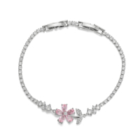 Bracelet Fleur et Branche 5A en Gros, Plaqué Or 14K, Feuille Multicolore, Double Boucle, Pulsera Mujer pour Usage Quotidien, Bracelet Tendance