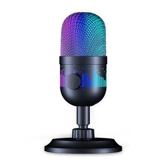 USB Desktop Condenser Microphone for PC Gaming RGB Recording Stand for Podcasts TikTok Live K Song Wired Communication